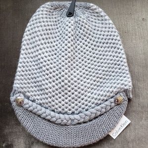 NWT- Calvin Klein CK gray & white knit hat w/ brim